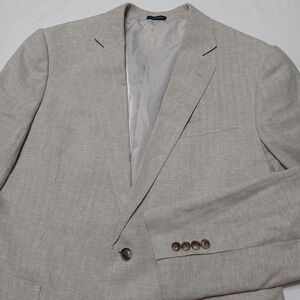 Stafford Mens Classic‎ Fit Gray Linen Cotton Herringbone Blazer Size 42R